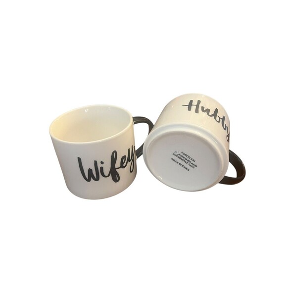 Wifey Hubby Porcelain Coffee Cup Mugs Set Stackable Newlyweds Married Life Cute - Picture 6 of 8
